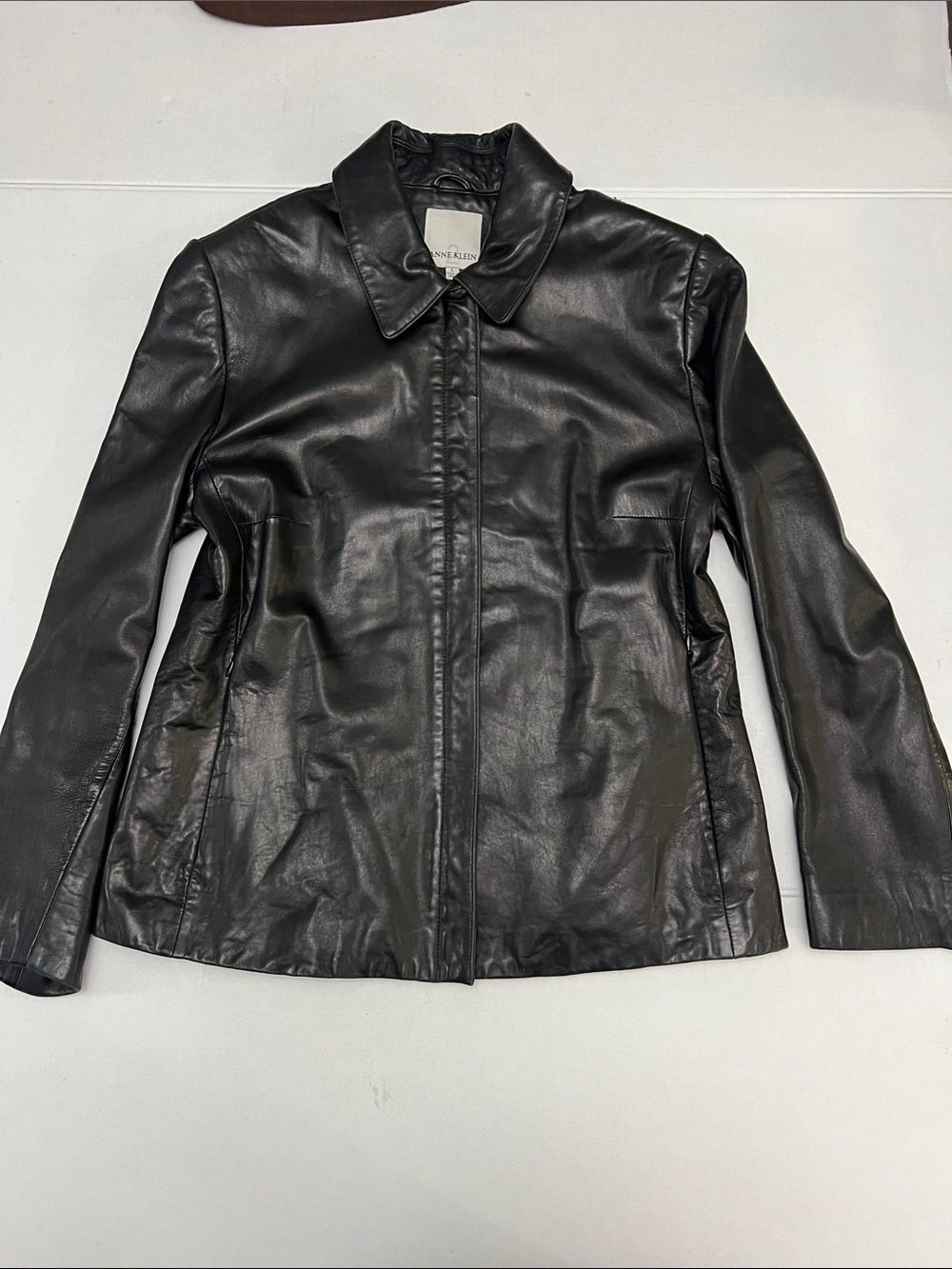 ANNE KLEIN 90S BLACK LEATHER CLASSIC CASUAL RELAXED FIT JACKET LARGE